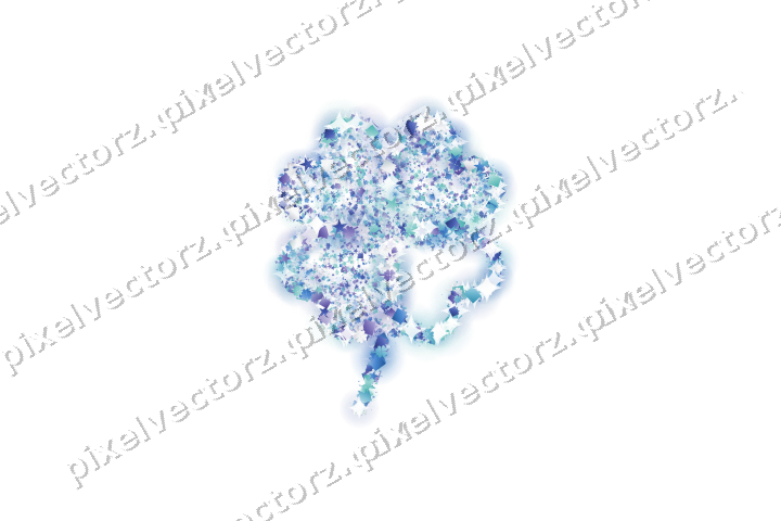 Seamless glitter four leaf clover in blue on a transparent background