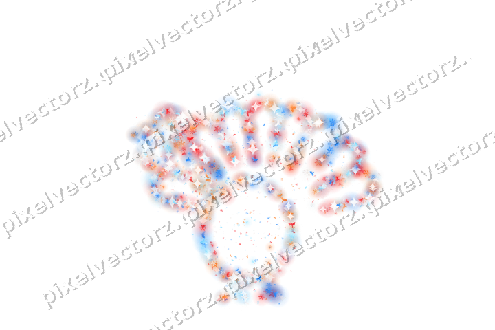 Seamless glitter turkey in blue and red on a transparent background
