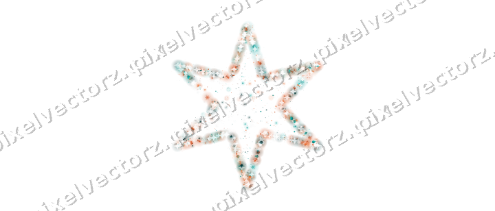 Seamless glitter star in orange and teal on a transparent background