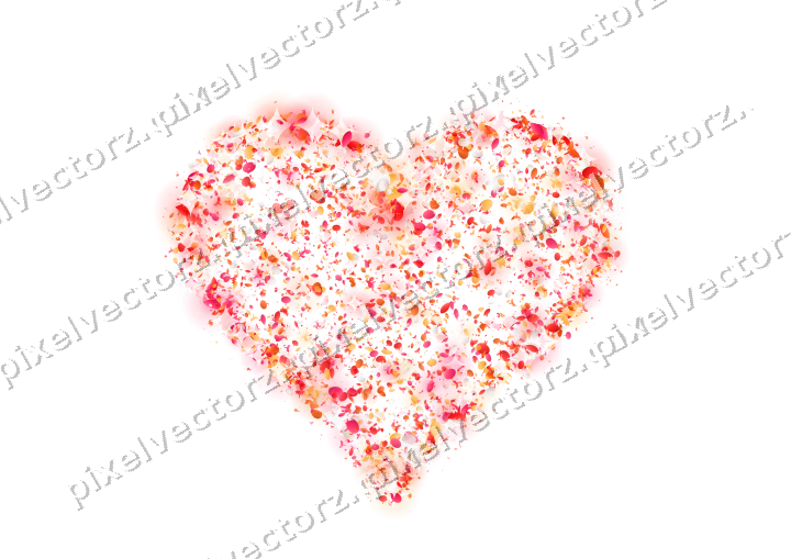 Seamless glitter heart in red and orange on a transparent background