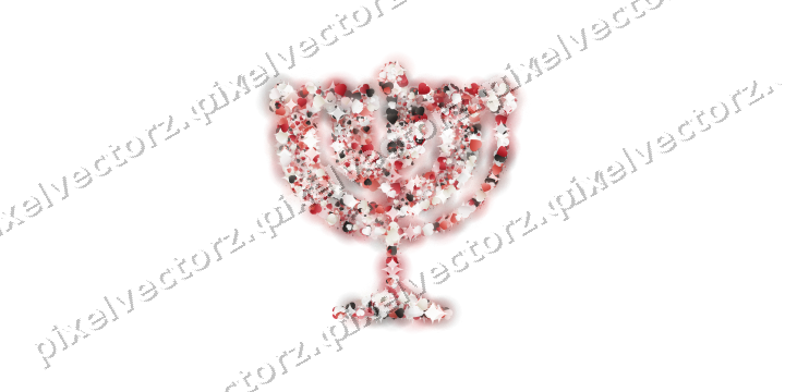Seamless glitter menorah of hearts in red on a transparent background