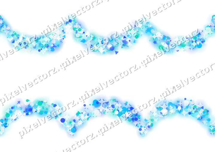 Seamless glitter garland in cyan and teal on a transparent background
