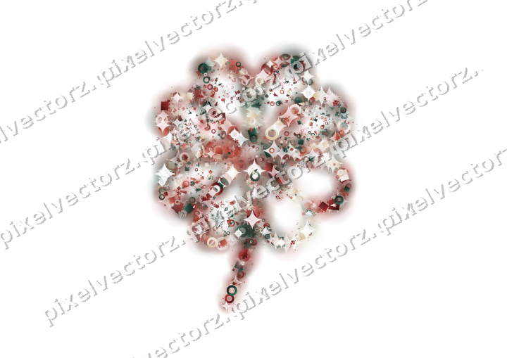 Seamless glitter clover leaf in dark red on a transparent background
