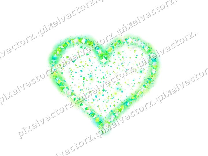 Seamless glitter heart of bells in green on a transparent background
