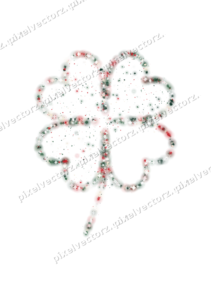 Seamless glitter four leaf clover on a transparent background