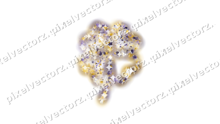 Seamless glitter four leaf clover in amber on a transparent background
