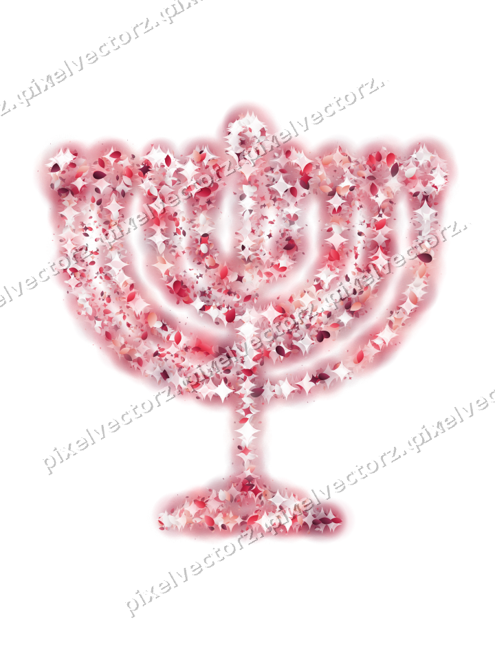 Seamless glitter menorah in pink and red on a transparent background
