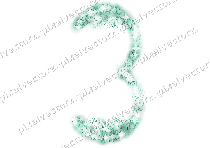 Seamless glitter number 3 of shards on a transparent background