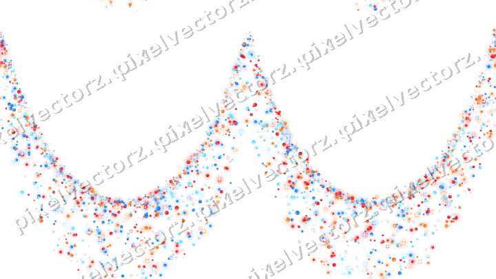 Seamless glitter garland of dots in blue on a transparent background