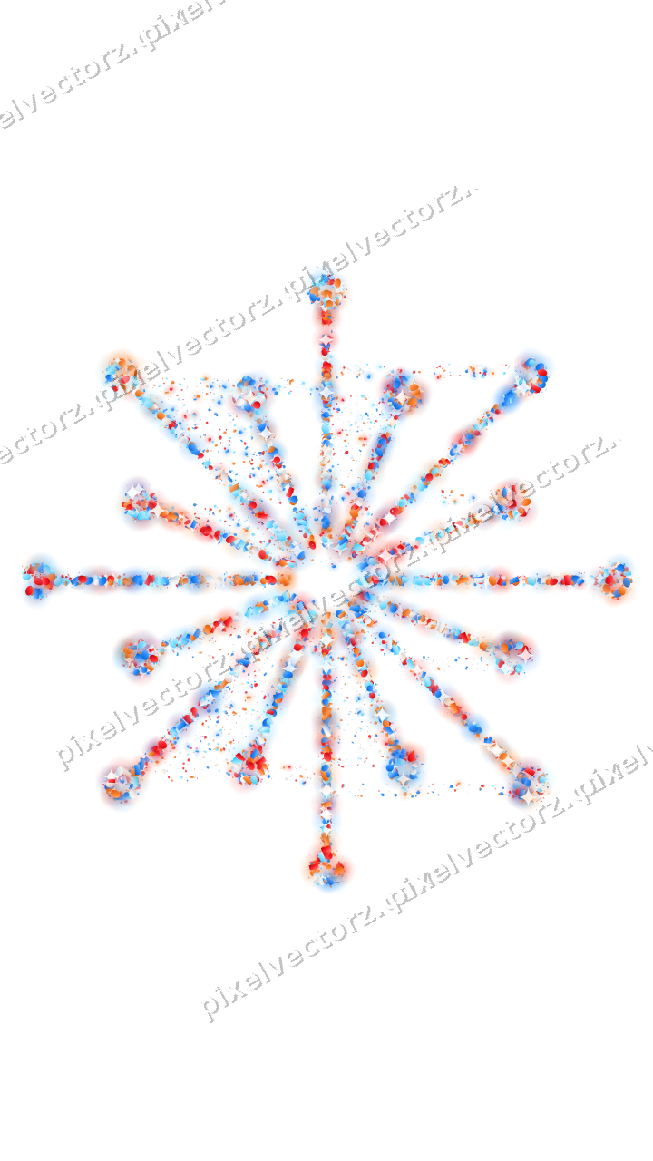 Seamless glitter firework in blue and red on a transparent background