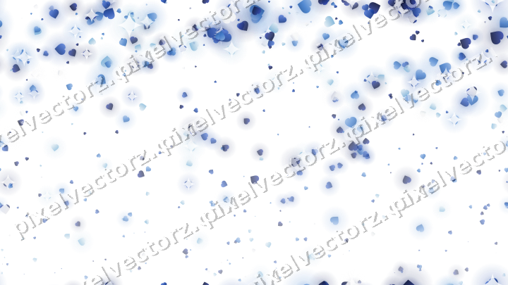 Nahtloser Glitzerregen aus Herzen in Blau auf transparentem Grund