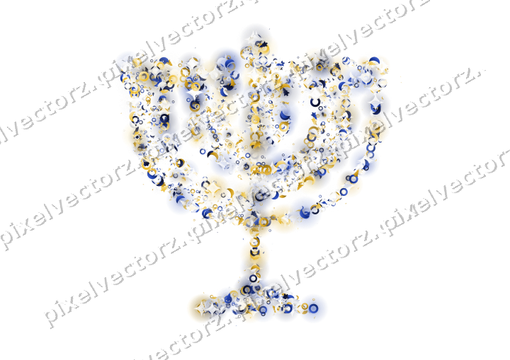 Seamless glitter menorah in amber and blue on a transparent background