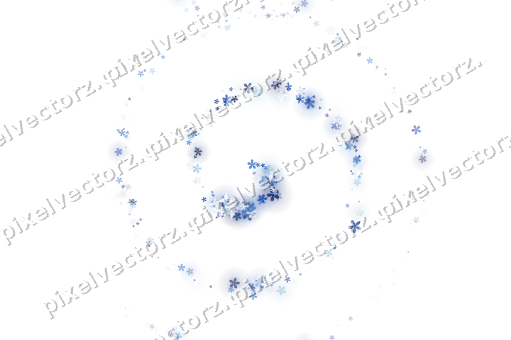 Nahtlose Glitzerspirale aus Blüten in Blau auf transparentem Grund