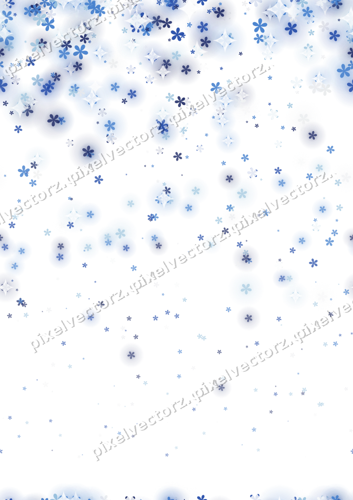 Nahtloser Glitzerregen aus Blüten in Blau auf transparentem Grund