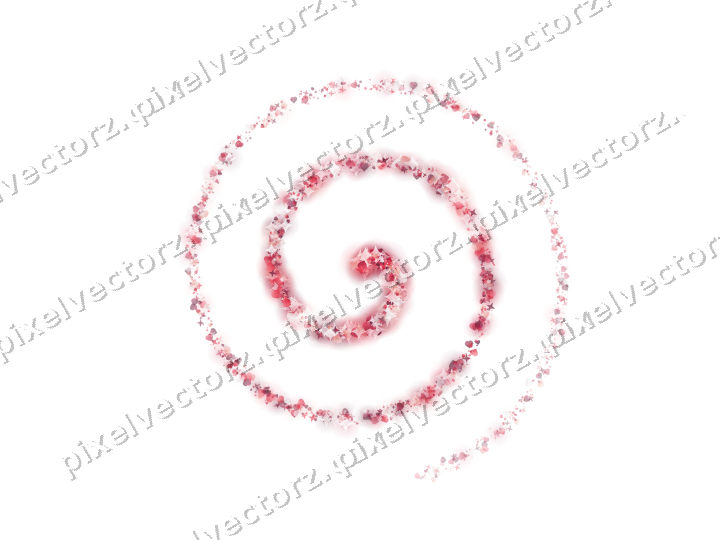 Nahtlose Glitzerspirale aus Sternen und Herzen auf transparentem Grund
