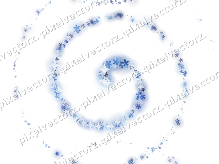 Nahtlose Glitzerspirale aus Blüten in Blau auf transparentem Grund