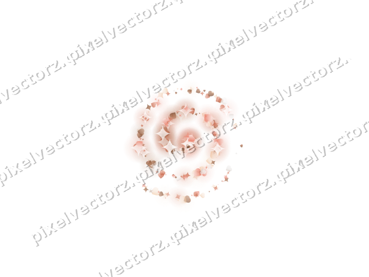 Nahtlose Glitzerspirale aus Funken und Herzen auf transparentem Grund