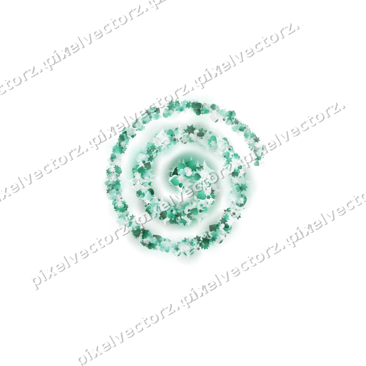 Nahtlose Glitzerspirale aus Sternen und Herzen auf transparentem Grund