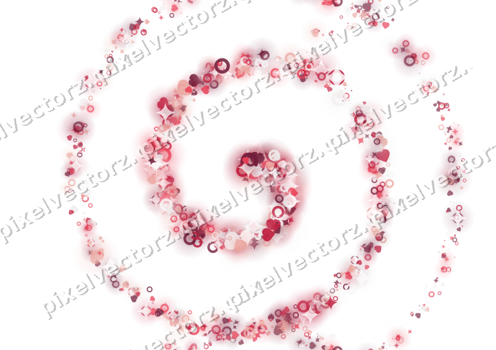 Nahtlose Glitzerspirale aus Funken und Herzen auf transparentem Grund