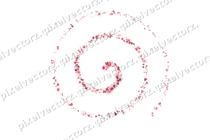 Nahtlose Glitzerspirale aus Sternen und Herzen auf transparentem Grund