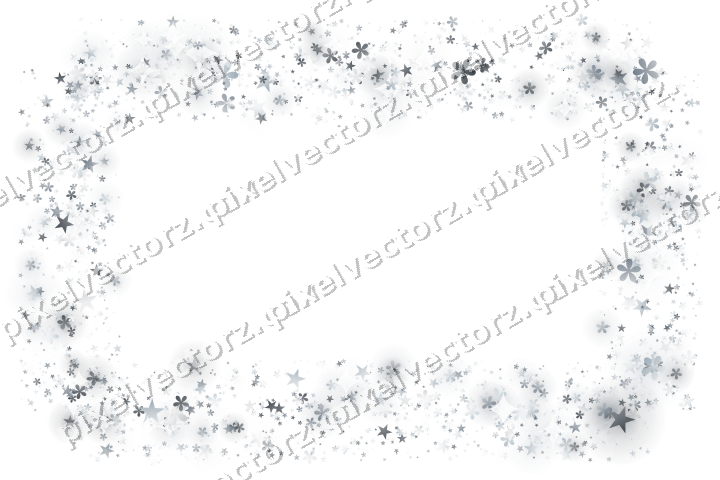 Nahtloser Glitzerrahmen aus Sternen und Blüten auf transparentem Grund