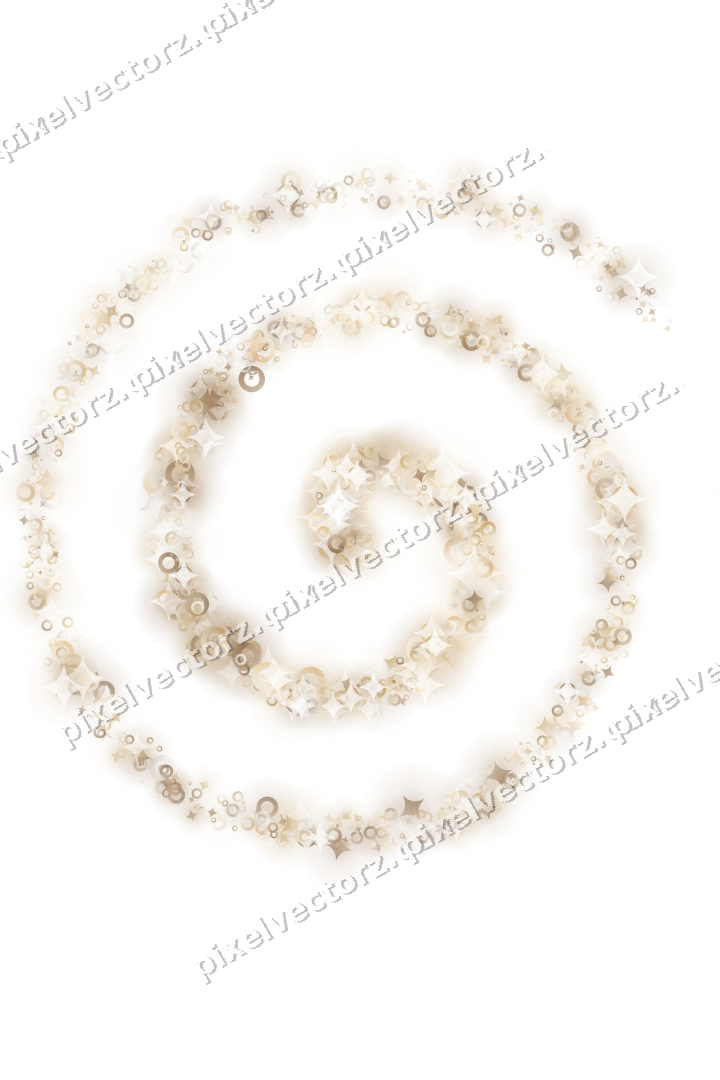 Nahtlose Glitzerspirale aus Funken und Ringen auf transparentem Grund