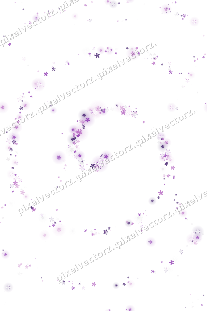 Nahtlose Glitzerspirale aus Blüten in Violett auf transparentem Grund