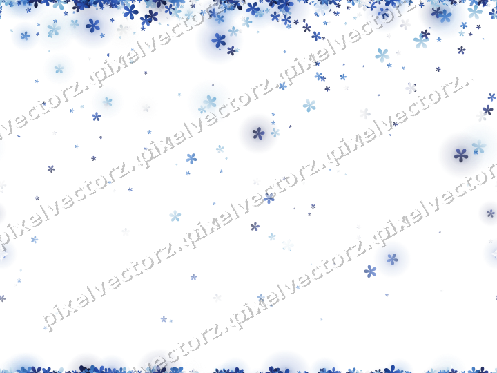 Nahtloser Glitzerregen aus Blüten in Blau auf transparentem Grund