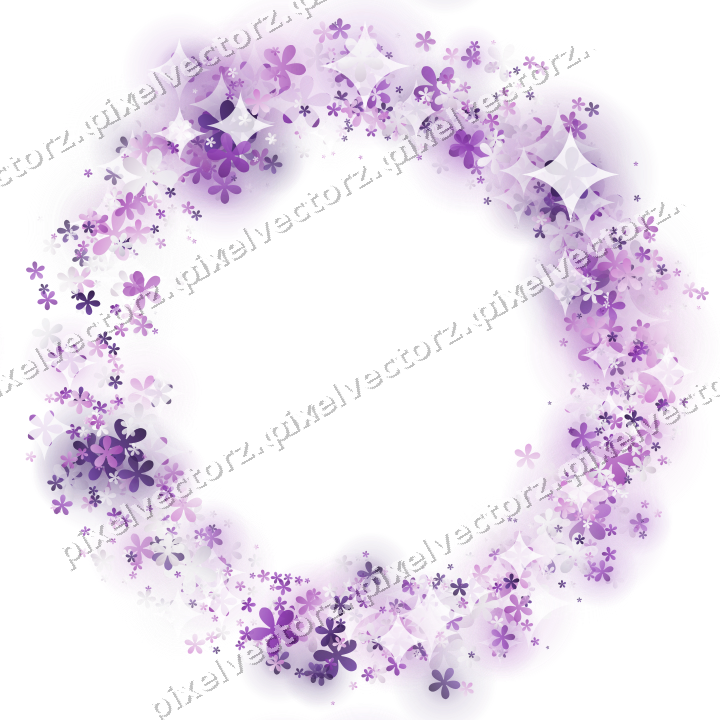 Nahtloser Glitzerkranz aus Blüten in Violett auf transparentem Grund