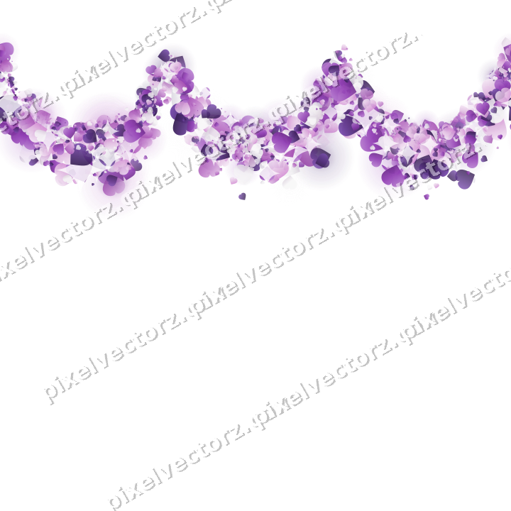Nahtlose Glitzergirlande aus Herzen in Violett auf transparentem Grund