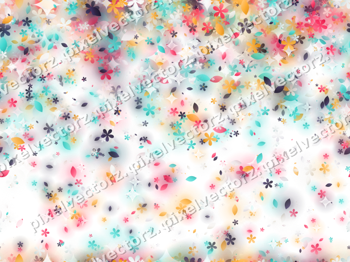 Nahtloser Glitzerregen aus Blüten und Tropfen auf transparentem Grund