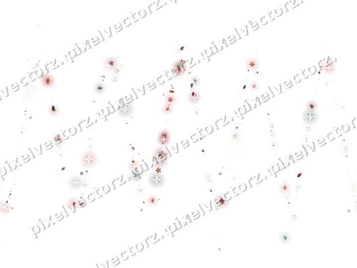 Nahtlose Glitzerwelle aus Blüten und Tropfen auf transparentem Grund