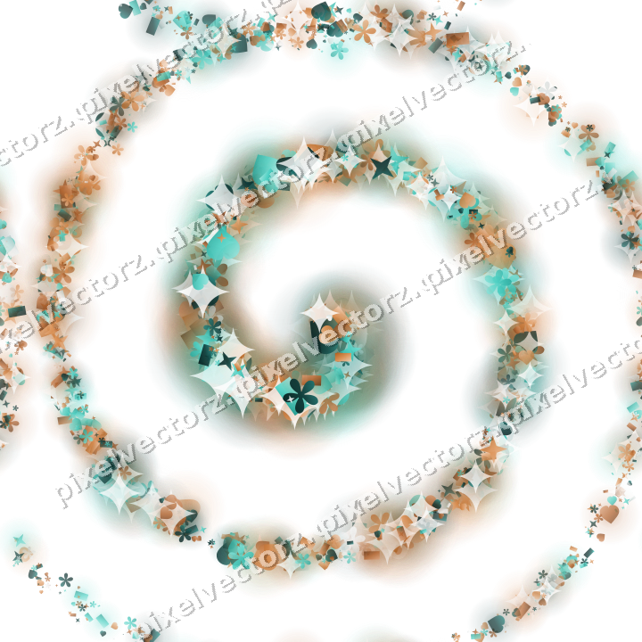 Nahtlose Glitzerspirale aus Sternen und Herzen auf transparentem Grund
