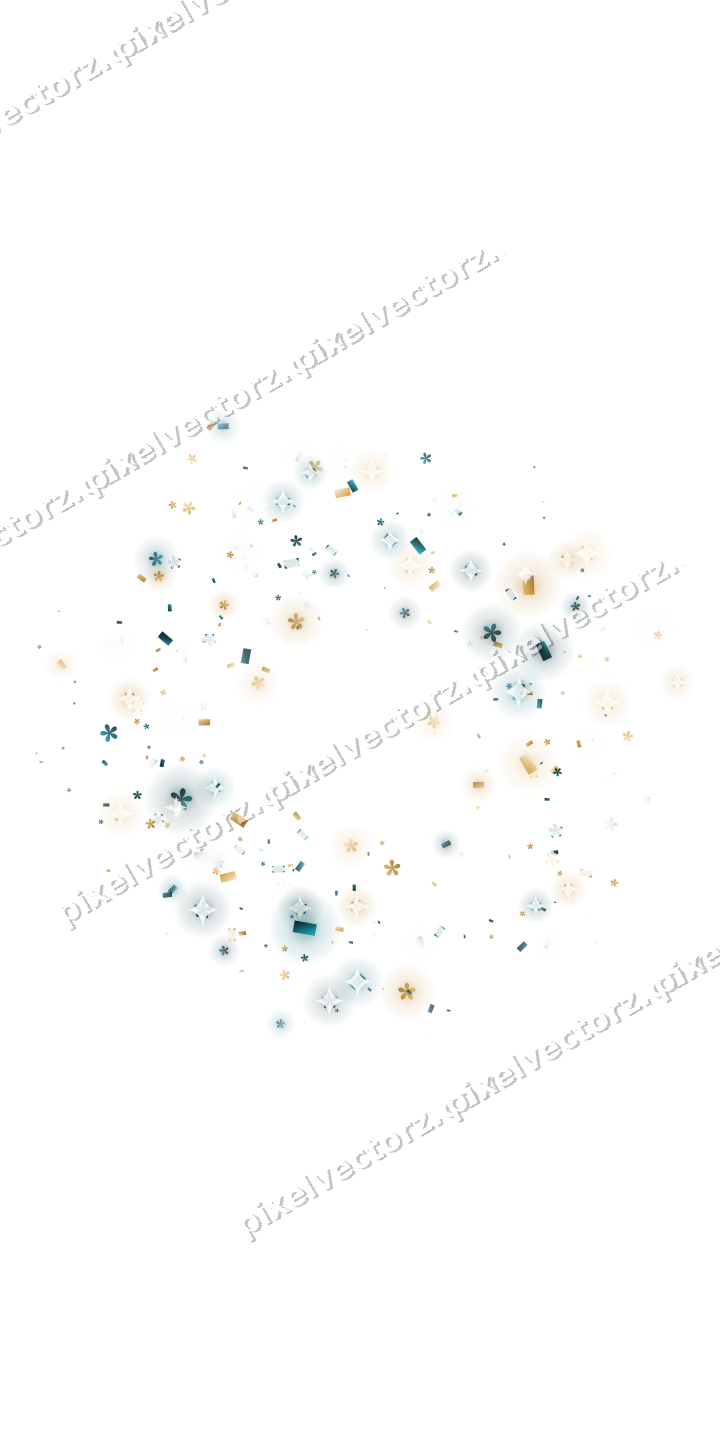 Nahtloser Glitzerkranz aus Blüten und Konfetti auf transparentem Grund