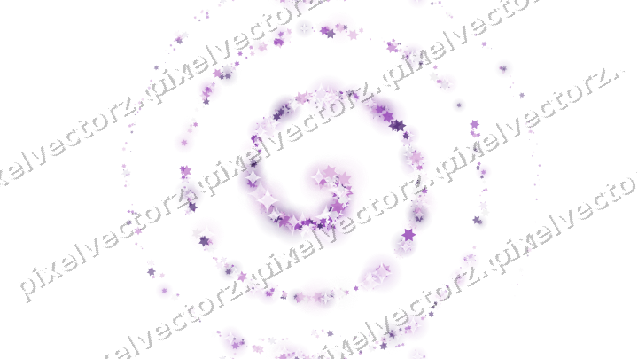 Nahtlose Glitzerspirale aus Sternen in Violett auf transparentem Grund