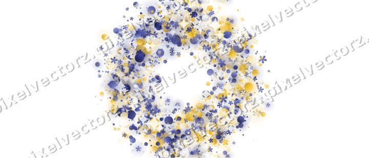 Nahtloser Glitzerkranz aus Blüten und Punkten auf transparentem Grund