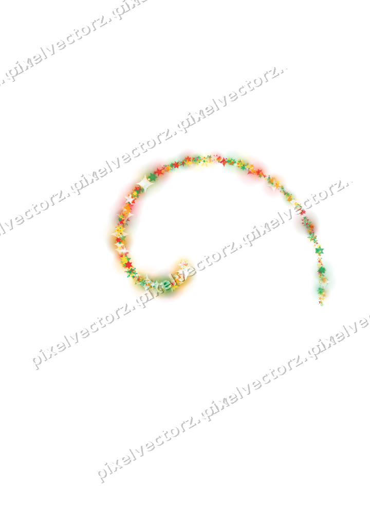 Nahtlose Glitzerspirale aus Sternen und Funken auf transparentem Grund
