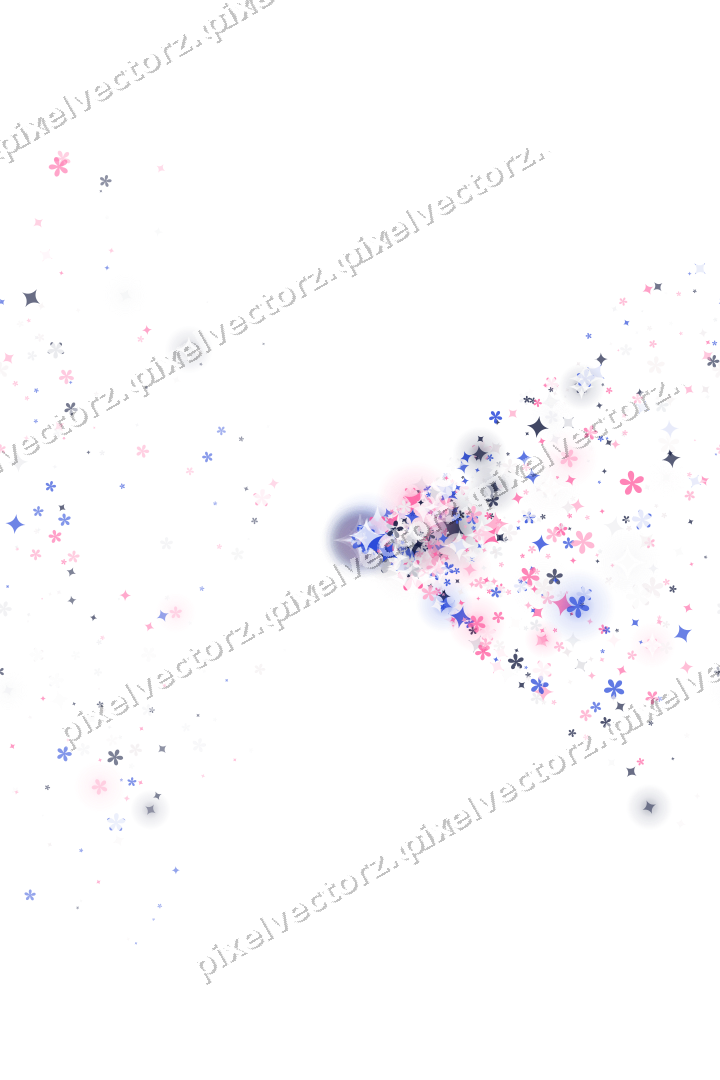 Nahtloser Glitzerfächer aus Funken und Blüten auf transparentem Grund