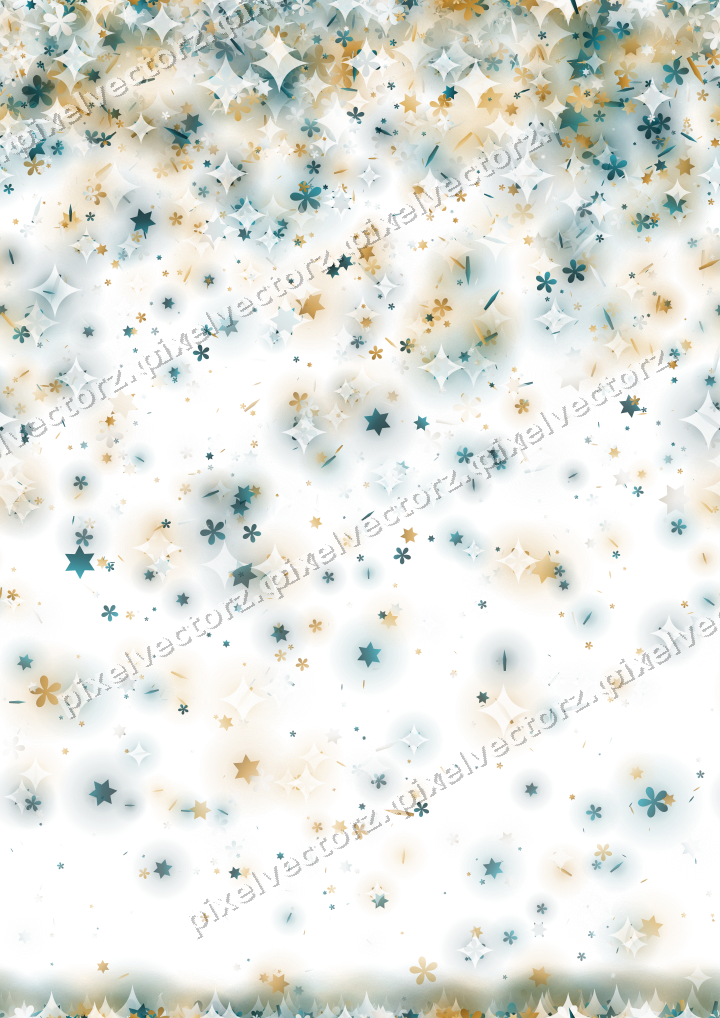 Nahtloser Glitzerregen aus Sternen und Blüten auf transparentem Grund