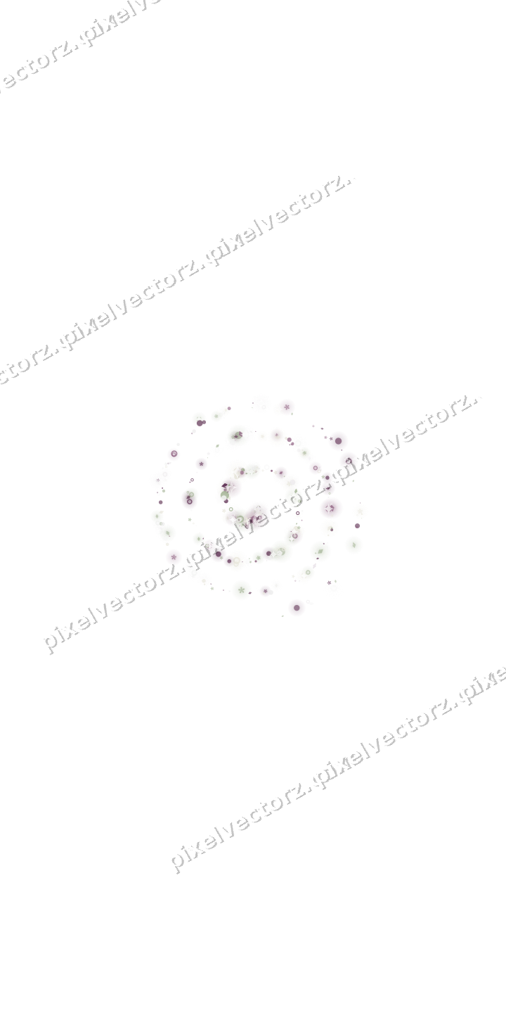 Nahtlose Glitzerspirale aus Blüten und Punkten auf transparentem Grund