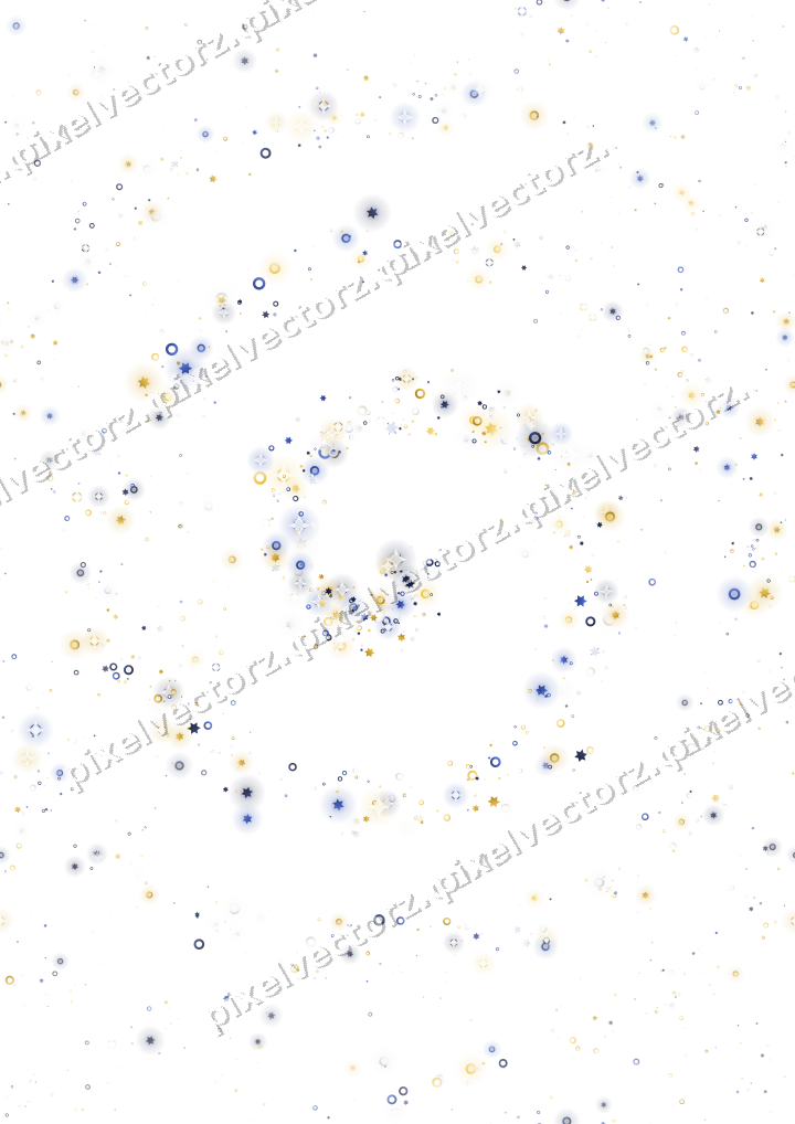 Nahtlose Glitzerspirale aus Sternen und Ringen auf transparentem Grund