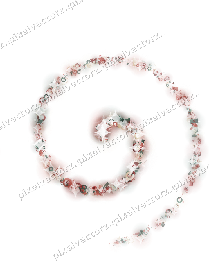 Nahtlose Glitzerspirale aus Sternen und Ringen auf transparentem Grund