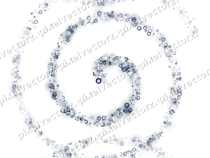 Nahtlose Glitzerspirale aus Sternen und Ringen auf transparentem Grund