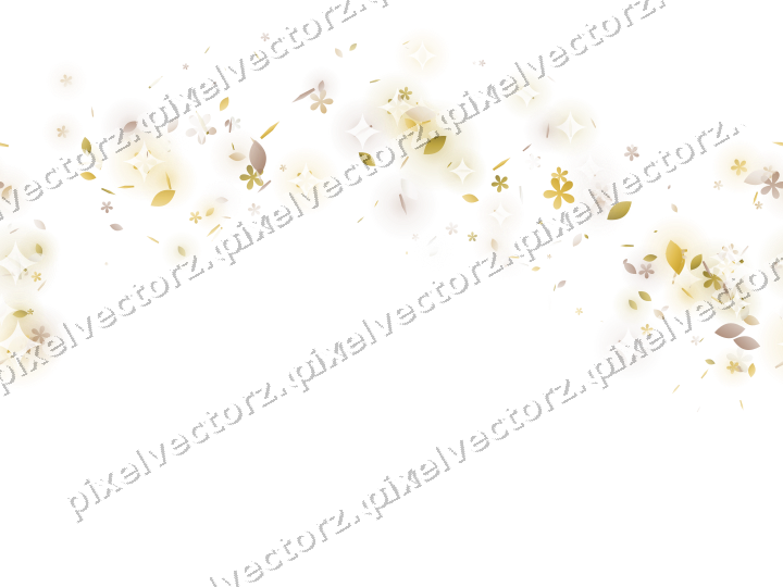 Nahtloser Glitzerbogen aus Blüten und Tropfen auf transparentem Grund