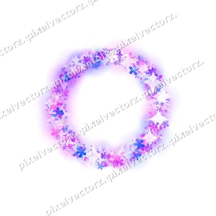 Nahtloser Glitzerkranz aus Blüten in Violett auf transparentem Grund