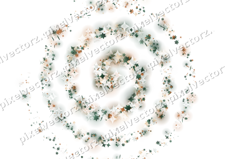Nahtlose Glitzerspirale aus Sternen und Funken auf transparentem Grund