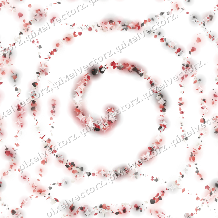 Nahtlose Glitzerspirale aus Herzen und Tropfen auf transparentem Grund