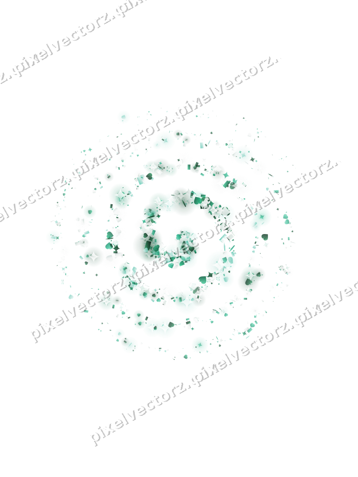 Nahtlose Glitzerspirale aus Funken und Herzen auf transparentem Grund