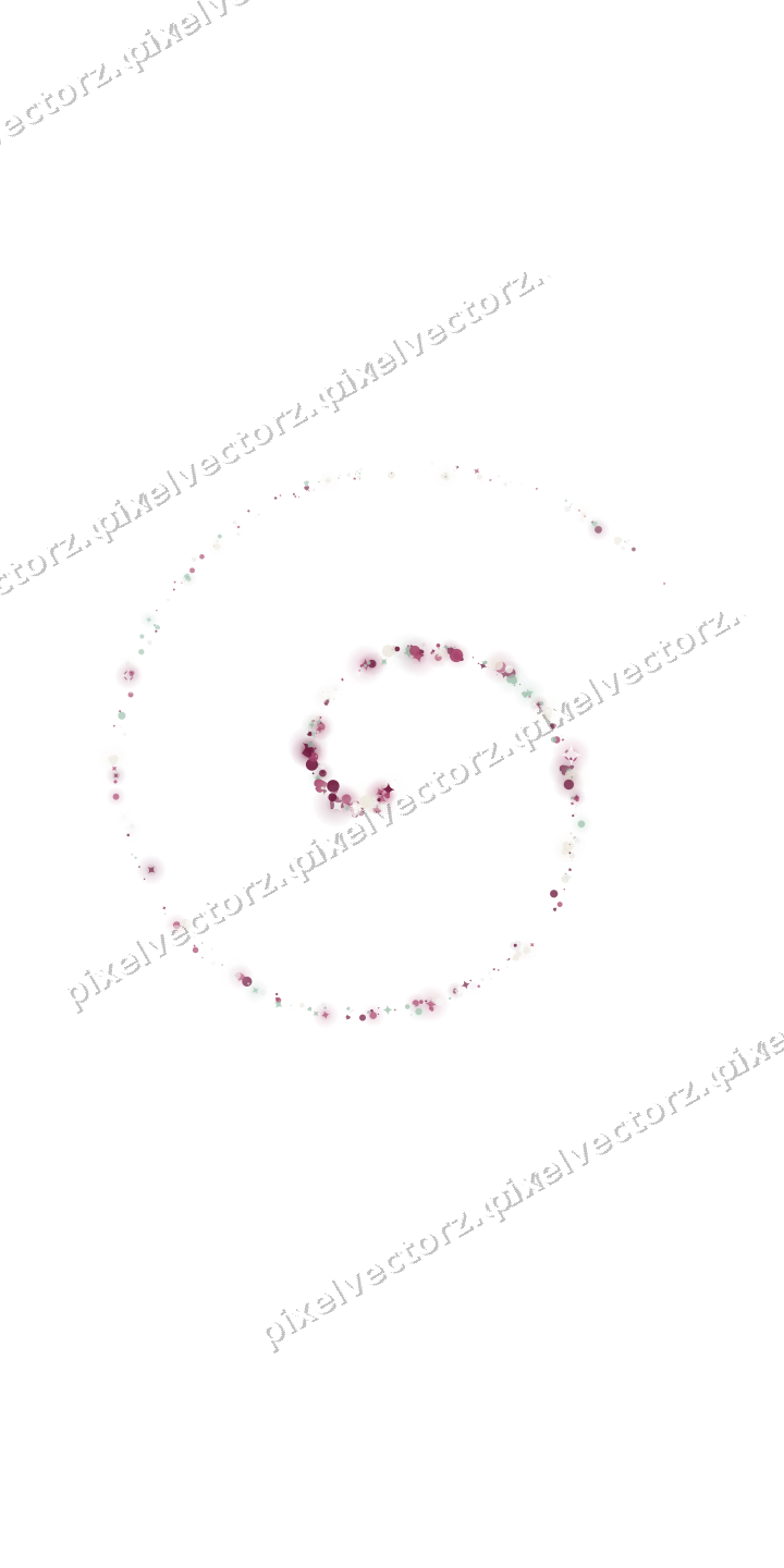 Nahtlose Glitzerspirale aus Funken und Herzen auf transparentem Grund