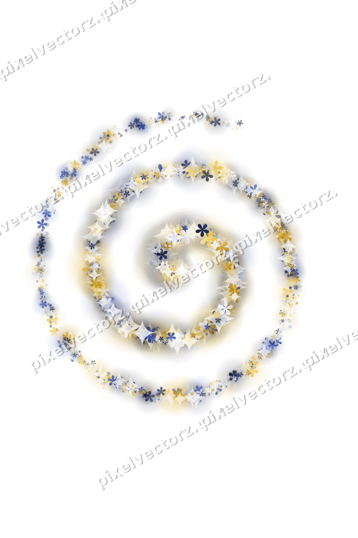 Nahtlose Glitzerspirale aus Blüten auf transparentem Grund